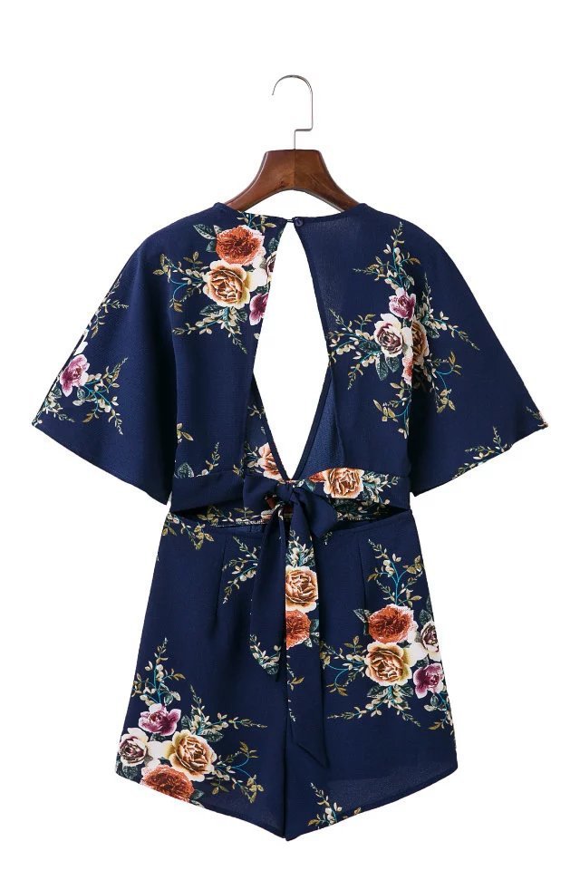 Combinaison dos nu sexy à imprimé floral, style rétro européen et américain