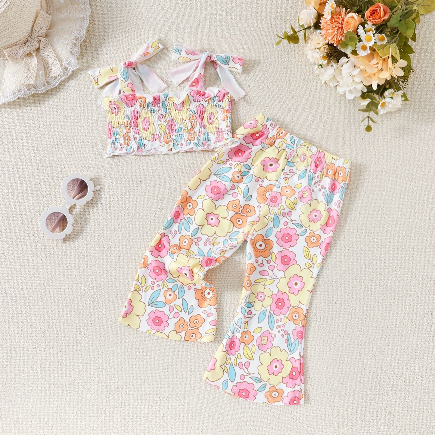 Girls' Suit Sling Short Top And Trousers Two-piece Set
