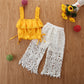 Girls' suit yellow camisole and white lace pants