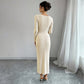 Womens Lace Deep V-Cross Bodycon Knitted Dress