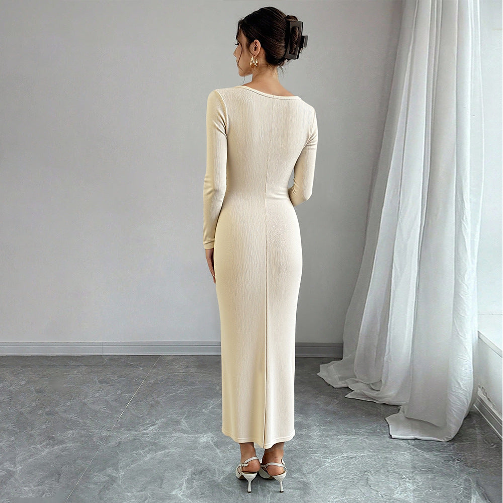 Womens Lace Deep V-Cross Bodycon Knitted Dress