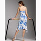 Chinese Print Tube Top Dress Blue And White Porcelain Sheath Fishtail Skirt