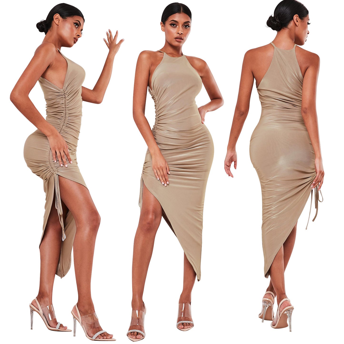 Robe irrégulière pour femme avec bretelles