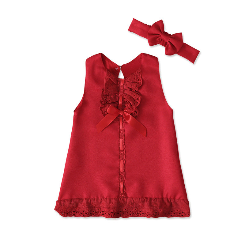 Robe deux pièces pour fille avec jupe à nœud papillon sans manches