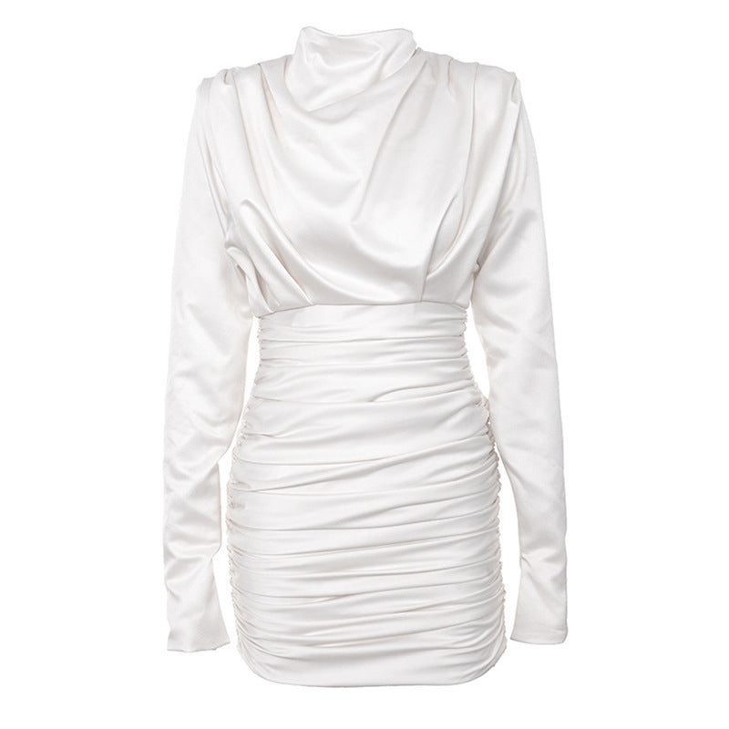 Folded hip skirt with half turtleneck