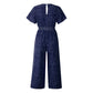 Women's printed V-neck pocket overalls