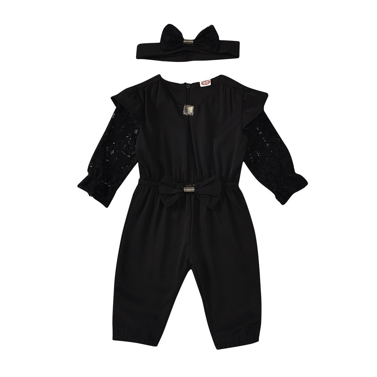 Ensemble deux pièces pour fille, col rond, couleur unie, fermeture éclair, manches longues, bandeau, été 