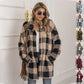 Colorblock Plaid Fleece Jacket Fashion Single Breasted Long Jacket Women's Clothing