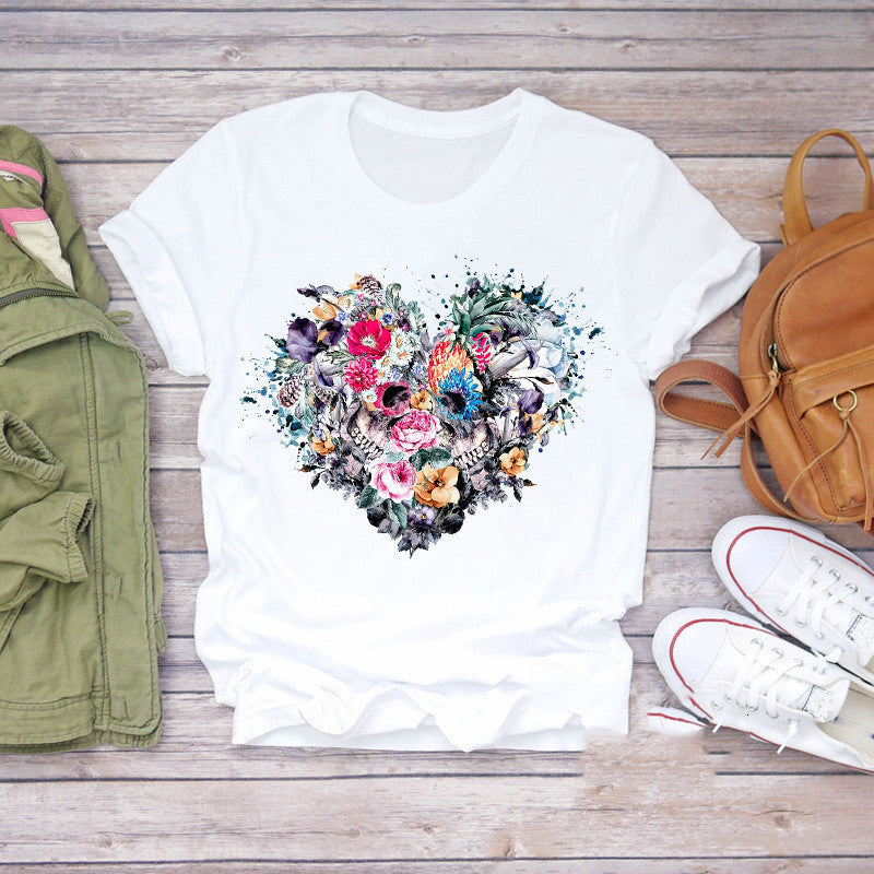 Personalized Plant Butterfly Skull Print Lady T-shirt
