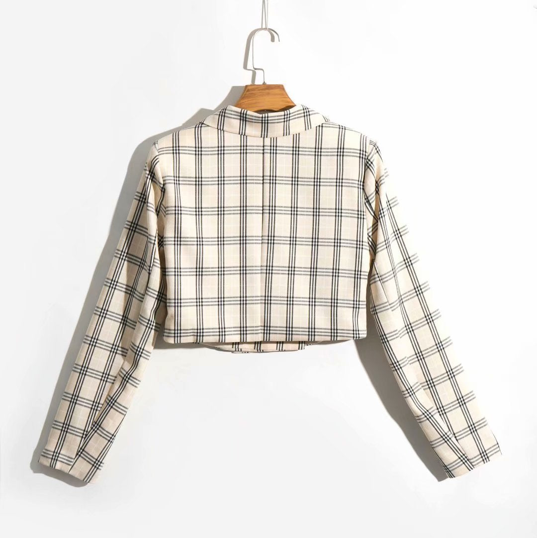 Women's High Waist Plaid Business Suit Coat