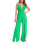 Women's Fashion Casual V-neck Brace High Waist Hem Jumpsuit