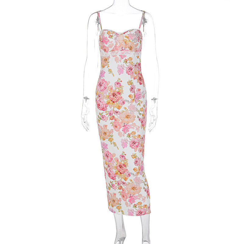 Fashion Printed Backless Sling Dress