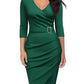 New 3/4 Sleeve V-neck Office Dinner Party Dress