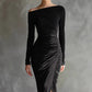 Elegant Wrap Dress With A Boat Neckline And A Fitted Waist