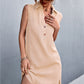 Robe fendue en coton et lin pour femme, sans manches, boutonnée