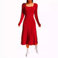 Thread Knitted Sunken Stripe Long Sleeve Big Hem Dress