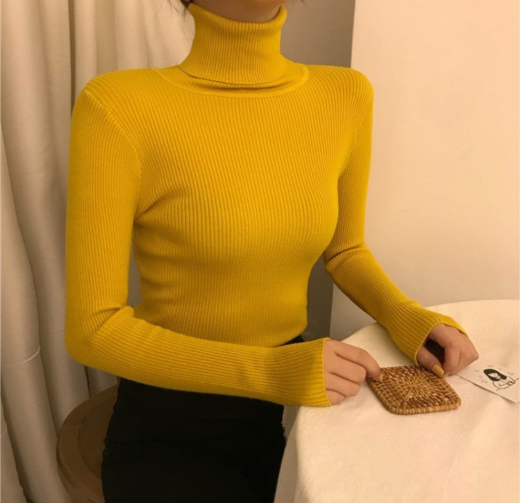 Pull chaud à manches longues et col haut pour femme