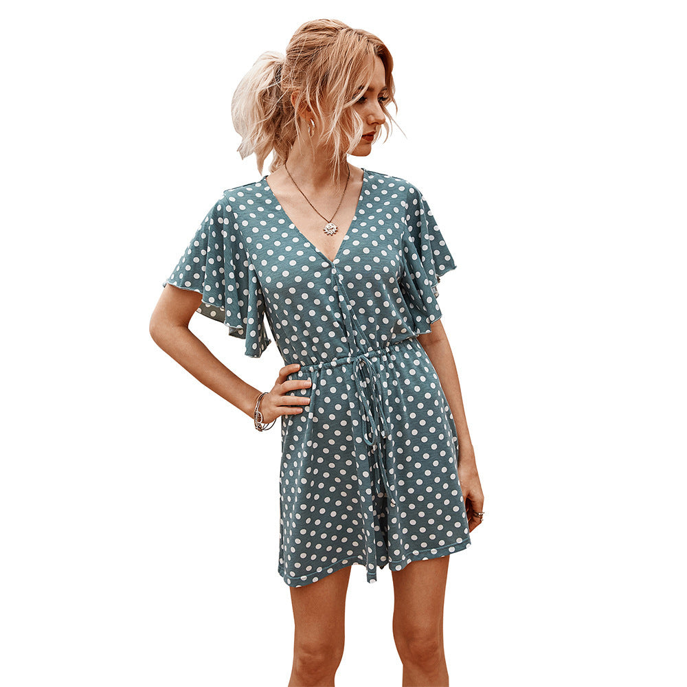 Polka dot waist jumpsuit casual pants