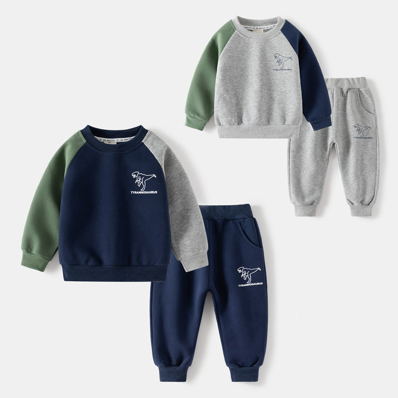 Combinaison à manches longues pour enfants, imprimé dinosaure, couleur contrastée