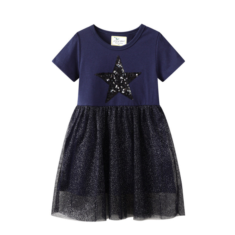 Robe de princesse en maille à manches courtes pour filles 