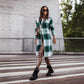 Manteau mi-long en laine brossée à carreaux, tendance automne-hiver européenne et américaine