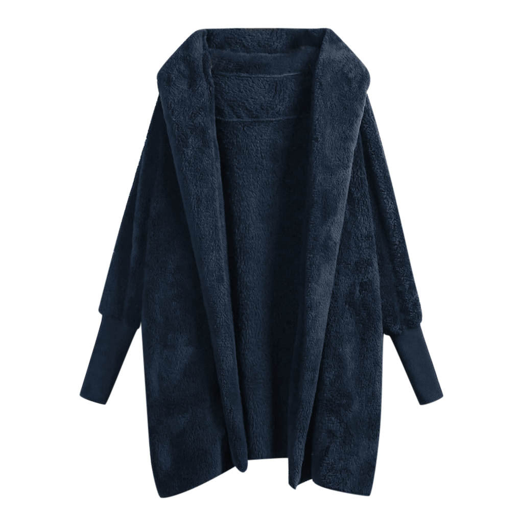 Reversible fleece hooded threaded cuff coat