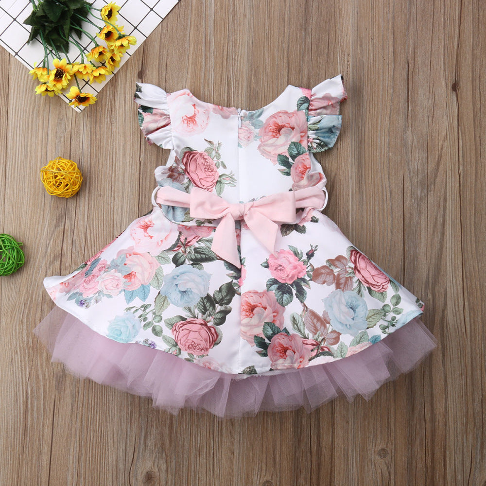 Flower-sleeved gauze dress