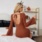 Women's Fashion Textured Backless Bowtie Flared Sleeve Dress