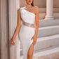 Bandage Solid Color One-shoulder Joint Slim Fit Dress
