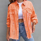 Women's Oversized Frayed Lightweight Denim Jacket Button Down Ripped Distressed Jean Shacket