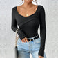Knitted Slim-fit Design Square Neck Backless Long-sleeved Top