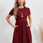 New Elastic Waist Round Neck Short Sleeve Dress Women