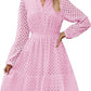 V-neck Hollow Eyelet Embroidered Cotton Long Sleeve Dress