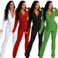 Ensemble deux pièces pour femme, couleur unie, col en V, tendance et professionnel