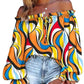Women's Printed Off-neck Flare Sleeve Tie-neck Shirt