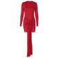European And American Long-sleeved Round Neck Fashion Ribbon Slim-fit Sheath Dress