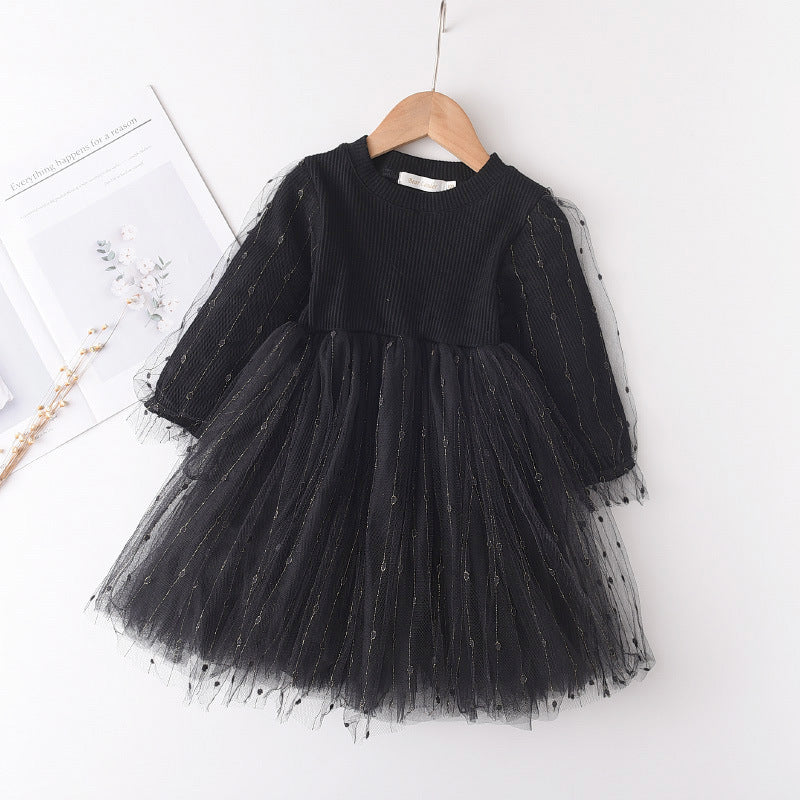 Girls'  Mink Velvet Fake Two Piece Dress