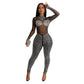 Fashion Women's Color Mesh Drilling Long Sleeve Jumpsuit