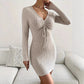 Drawstring Slim-fit Long-sleeved Knitted Dress Women