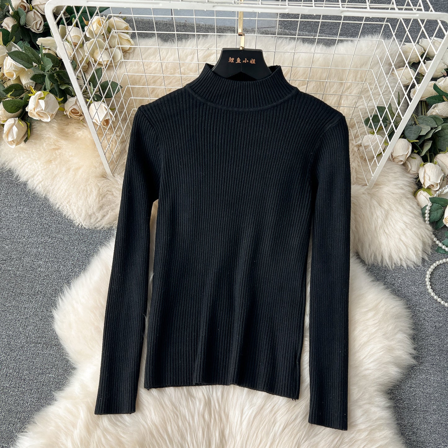 Knitted Bottoming Shirt Versatile Retro Double Breasted Business Suit And Dress Two-piece Set