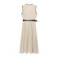 With Belt Linen Blend Midi Skirt V-neck Sleeveless Dress