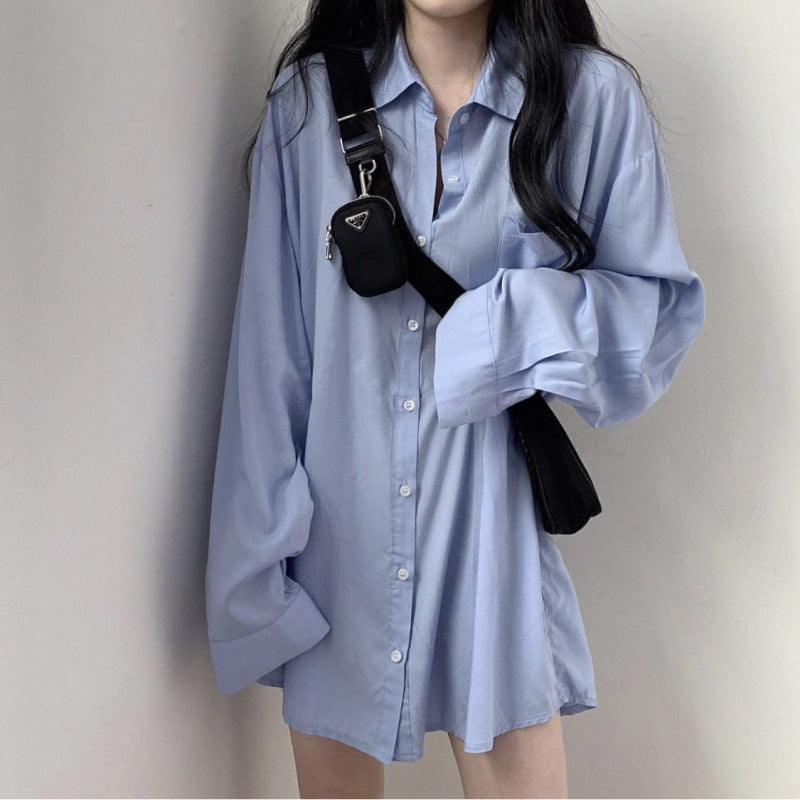 Women's Blue Long-sleeved Sunscreen Shirt Top