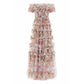 Floral Print Tulle Skirt Women's High Waist Dress