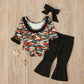 Ensemble barboteuse camouflage à manches longues et pantalon évasé noir pour fille