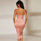 Robe mi-longue fendue style européen et américain pour femme, dos nu, coupe ajustée, motif arête de poisson