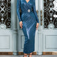 Black V-collar Low-cut Slimming Niche Long Sleeve Casual Pleated Tight Beam Waist Decorations Split Long Dress
