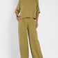 Ensemble pantalon large décontracté en coton et lin pour femme, manches courtes