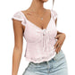 Casual Short Top Lace Lace Band V-neck Top