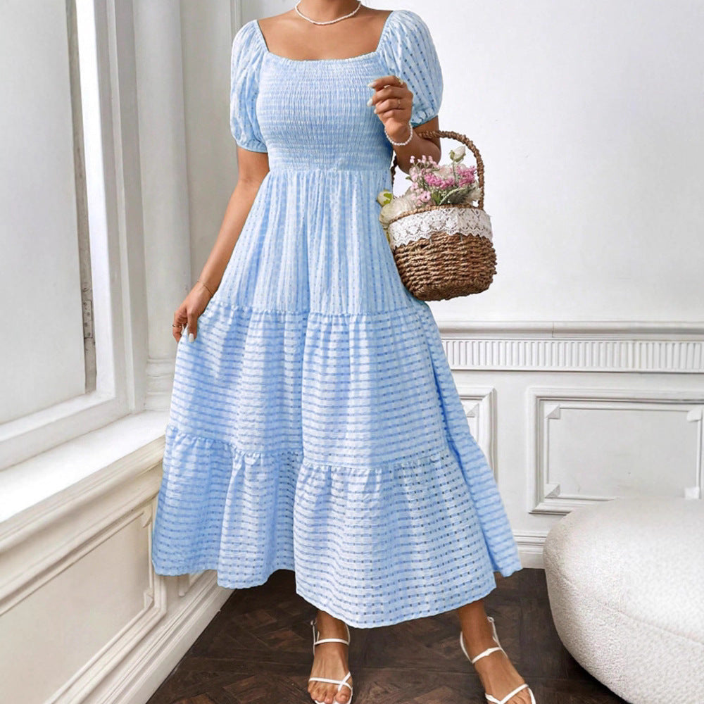 New Fashion Solid Color Shirred Backless Cake Temperament Dress