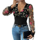 Sexy Romantic Retro Style Lace Long Sleeve Embroidered V-neck Jumpsuit